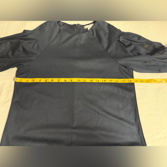 H&M Navy embroidered puff sleeve midi shift dress size M - Picture 10 of 13